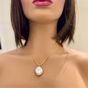 Stunning Genuine Baroque Pearl Pendant w/ 18in Gold Plated Snake Chain Necklace